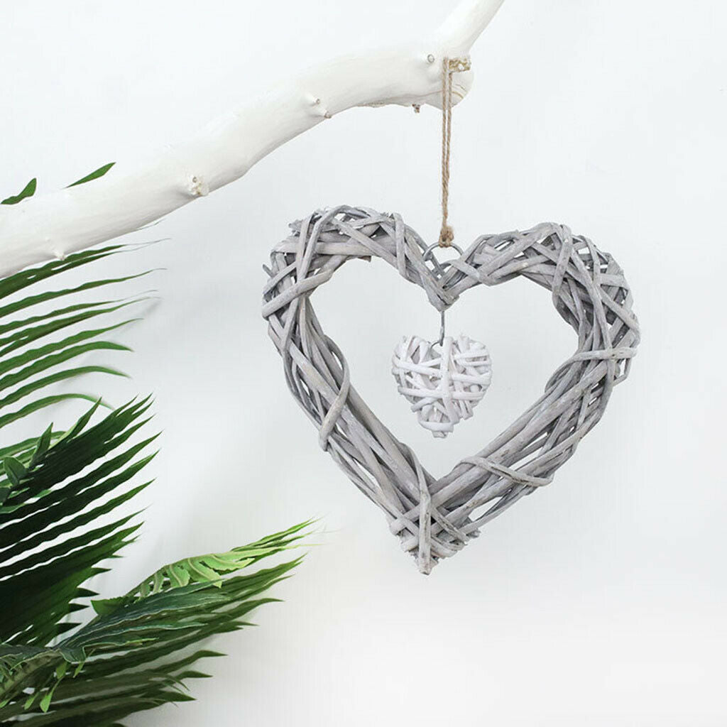 Rustic Hanging Heart Rattan Wicker Wreath, Garland for Home Front Door Wedding