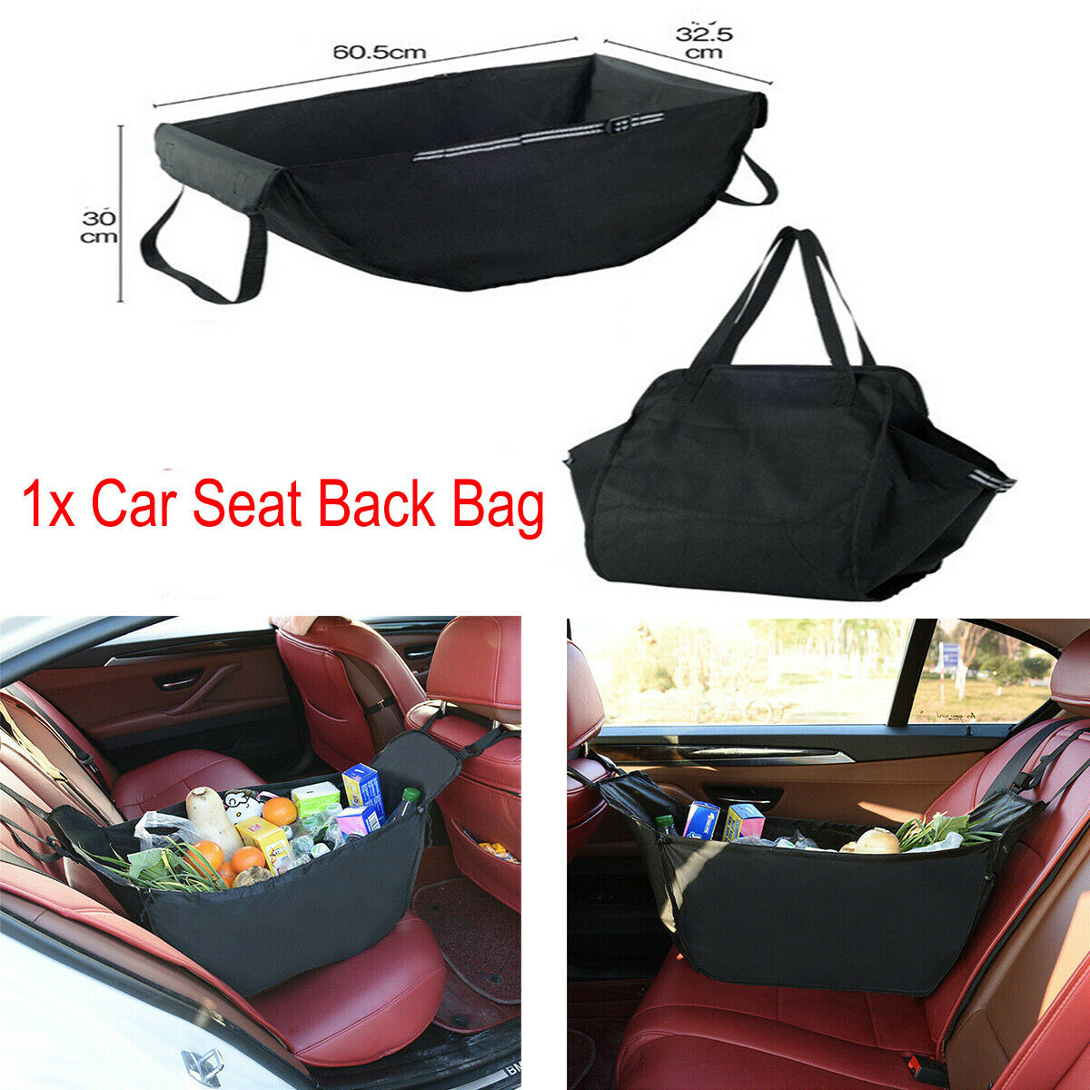 1PCS Large Capacity Oxford Cloth Car Seat Back Bag Sundries Storage Bag Black