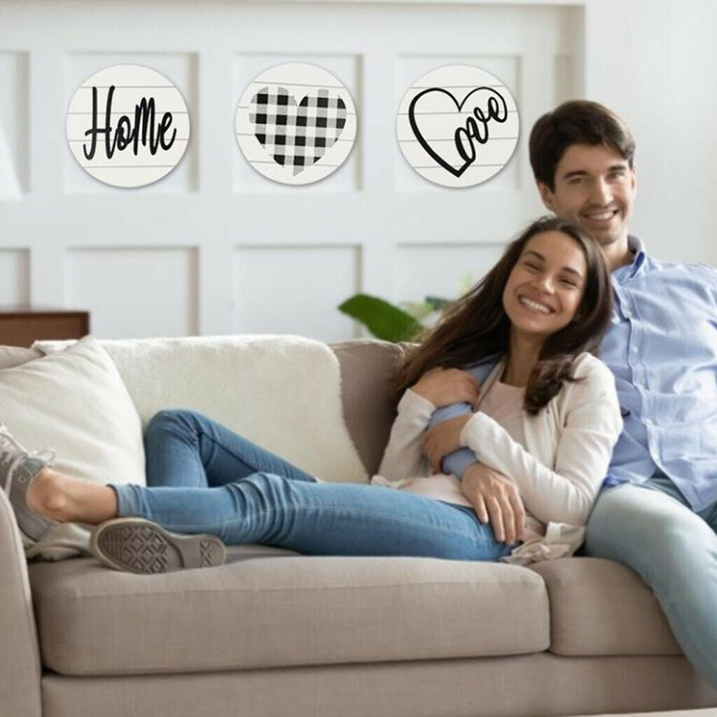 3Pcs Round Wall Sign Love Hanging Decoration Cafe Farmhouse Wall with Hook