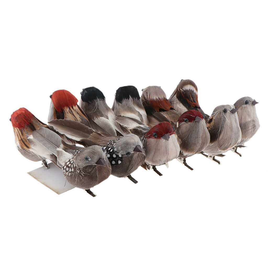 12 Artificial Birds Feathered Realistic Sparrow Outdoor Garden Decor Ornaments