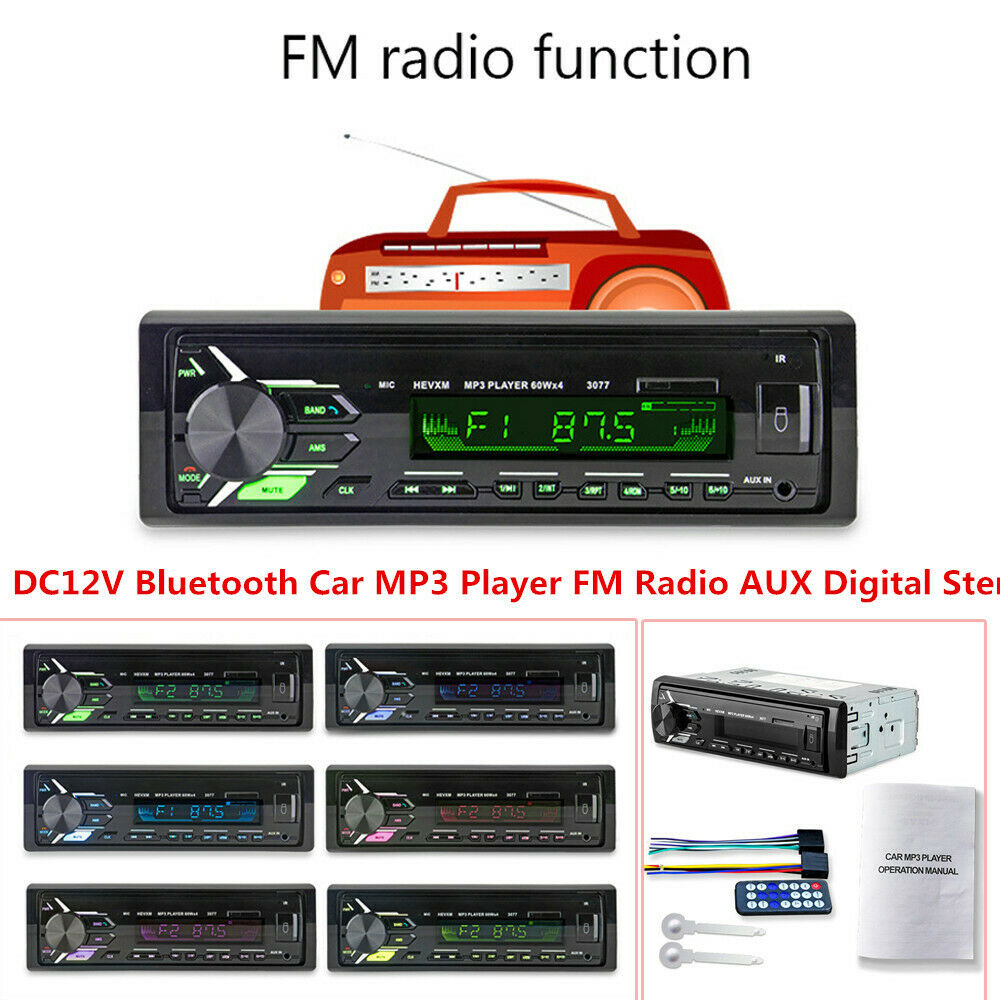 DC12V Multifunction Bluetooth Vehicle MP3 Player FM Radio AUX Audio LCD Display