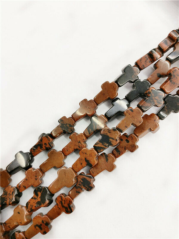 1 Strand 12x8x4mm Natural Mahogany Obsidian Cross Spacer Loose Beads 15.5" HH83