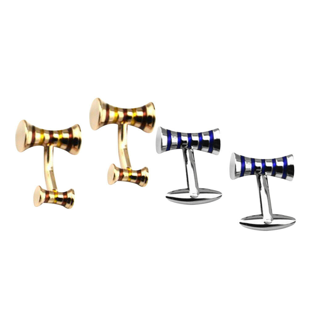 Enamel Striped Cufflink Formal Business Mens Cuff Links Blue Stripe