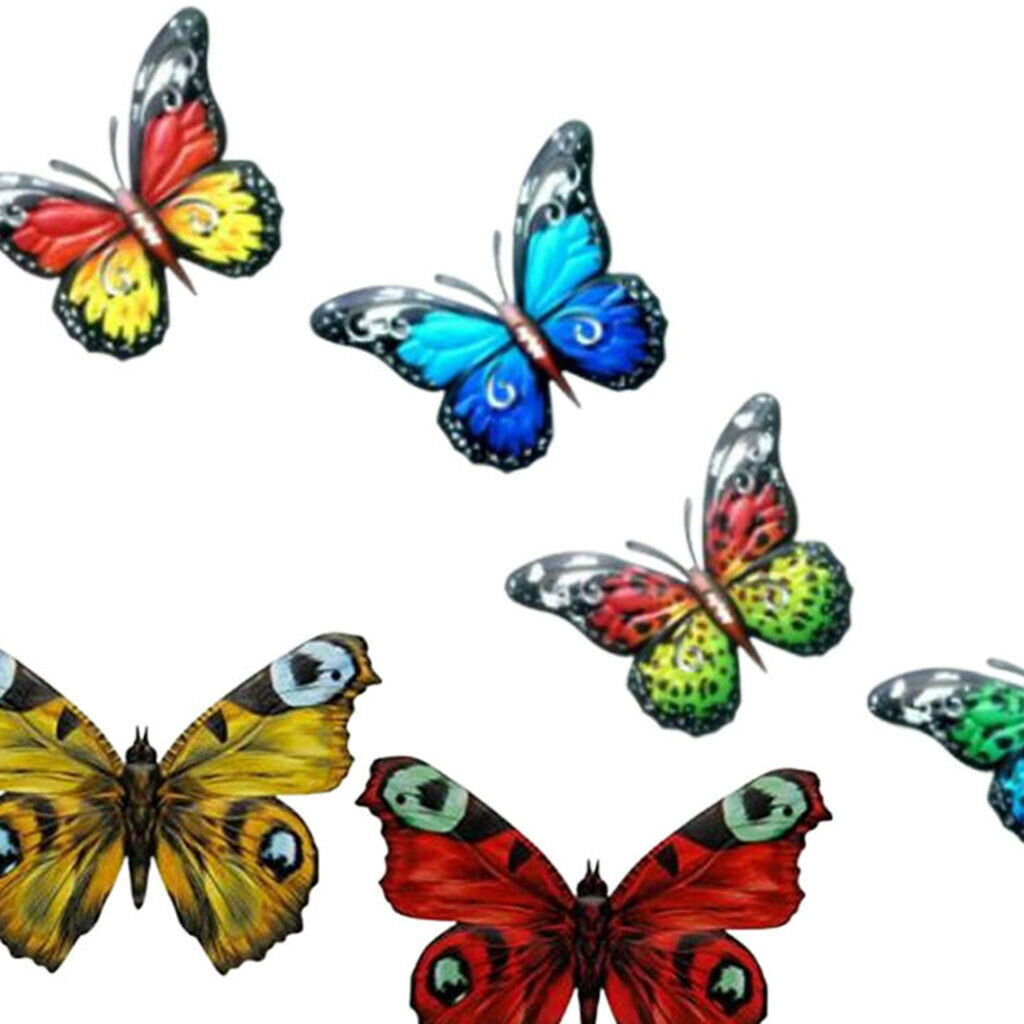 6x Metal Butterfly Wall Art Decor Hang for Indoor Outdoor Home Garden Yard