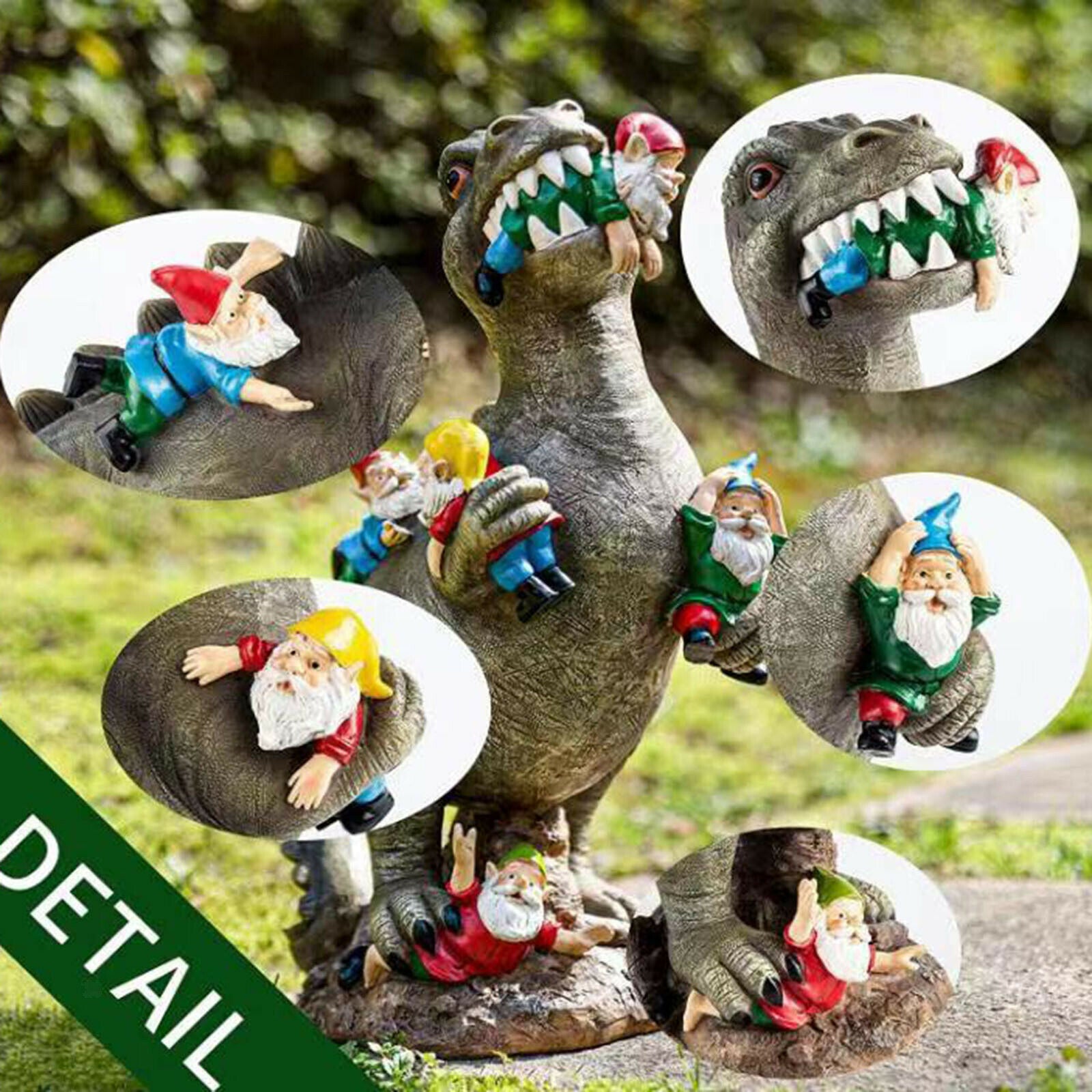 Cartoon Garden Statue Dinosaur Eating Gnome Sculpture Ornaments Houswarming