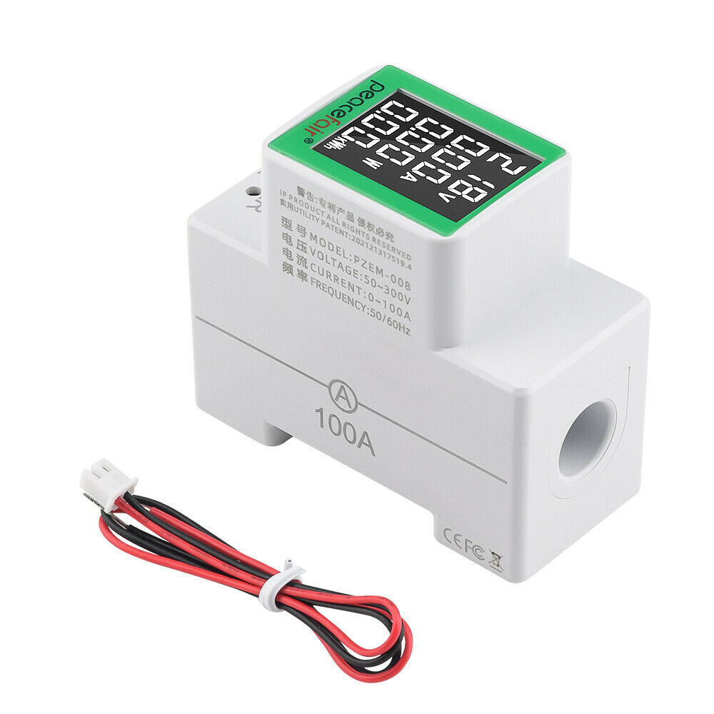 AC50V-300V 100A Digital Rail Voltmeter Ammeter Power Energy Power Meter w/ CT