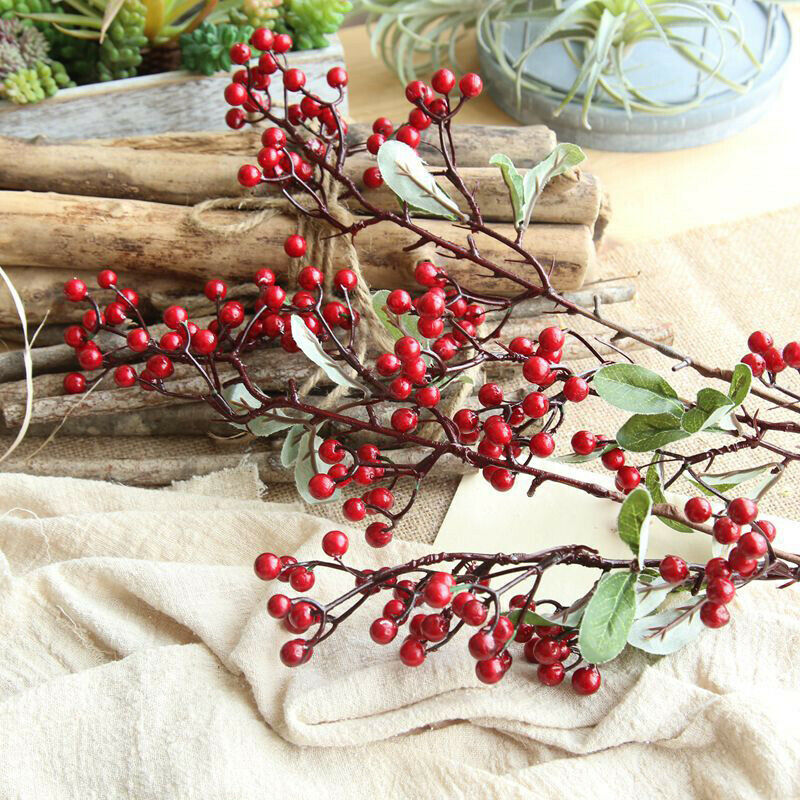 57cm Christmas Red Berry Holly Branch Pine Cone Artificial Flower Xmas Decor NEW