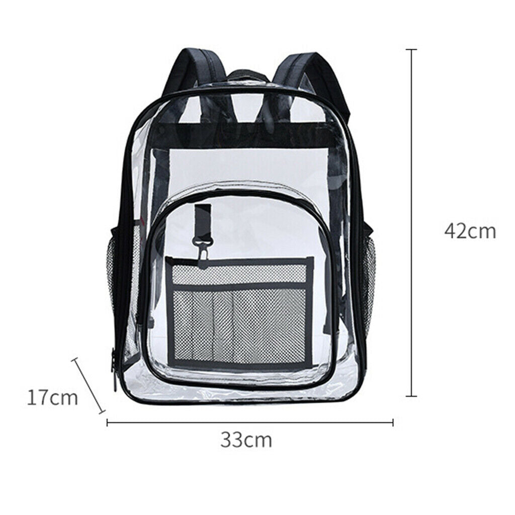 1 See Through Clear Backpack Transparent Bag Sports Travel College Black