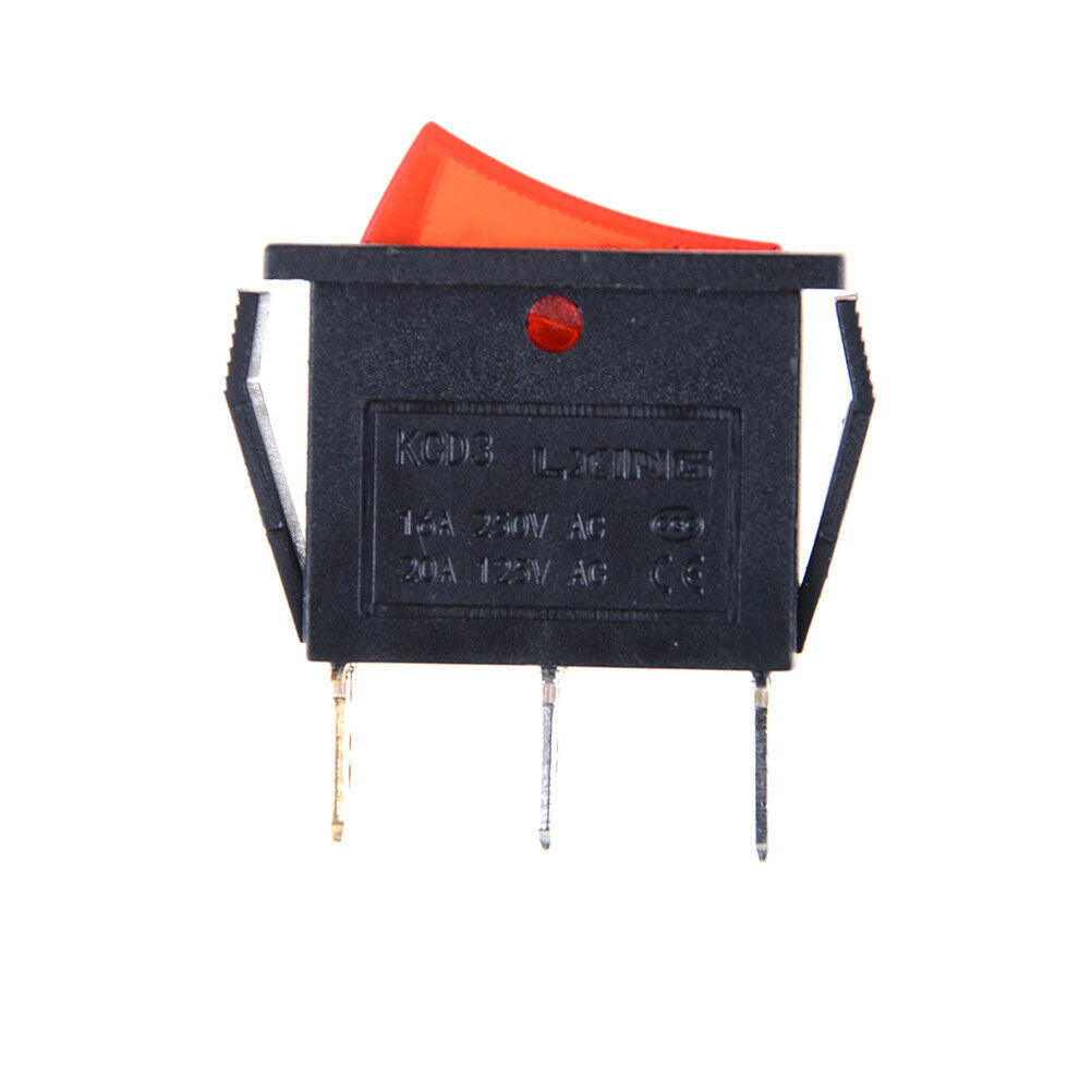 5pcs/lot RED LED Light 3 PIN SPST ON/OFF Boat Rocker Switch 16A/250V 20A/125V