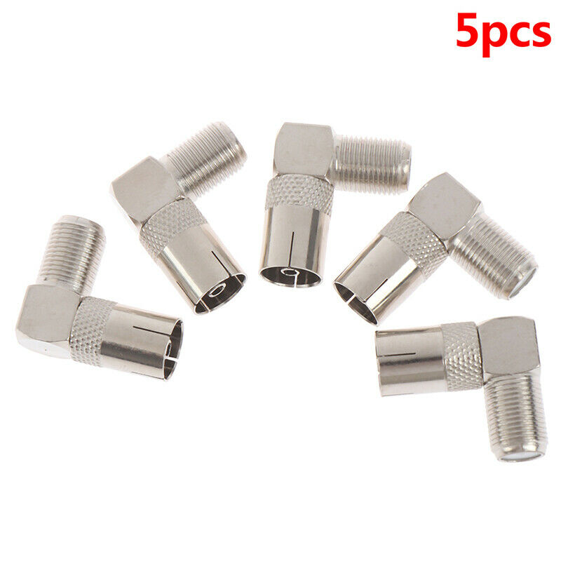 5Pcs RF Coaxial 90 Right Angled TV Aerial Connector F Female to TV Female Plu DD