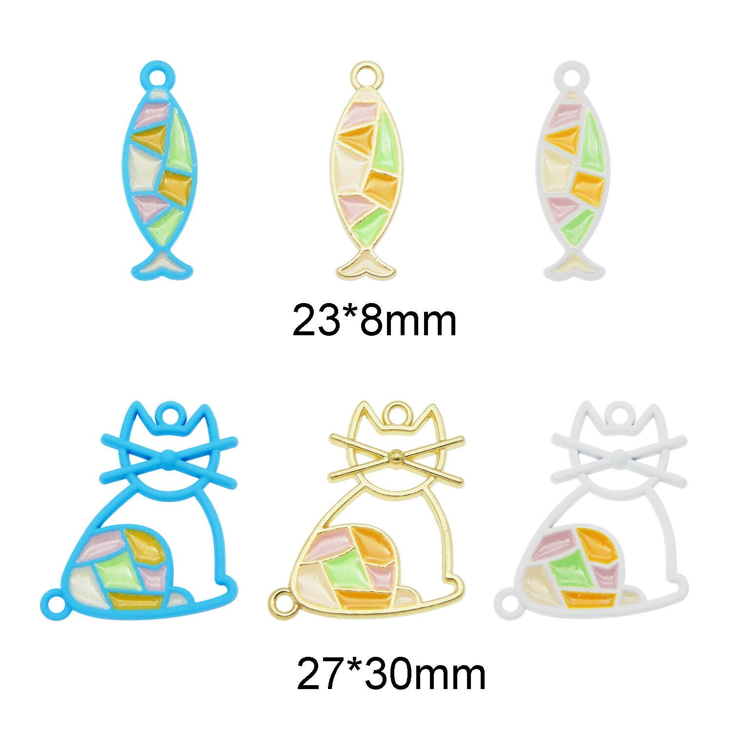 12PC Enamel Mixed Hollow Cat Fish Design Charms Pendant Connector for DIY Making