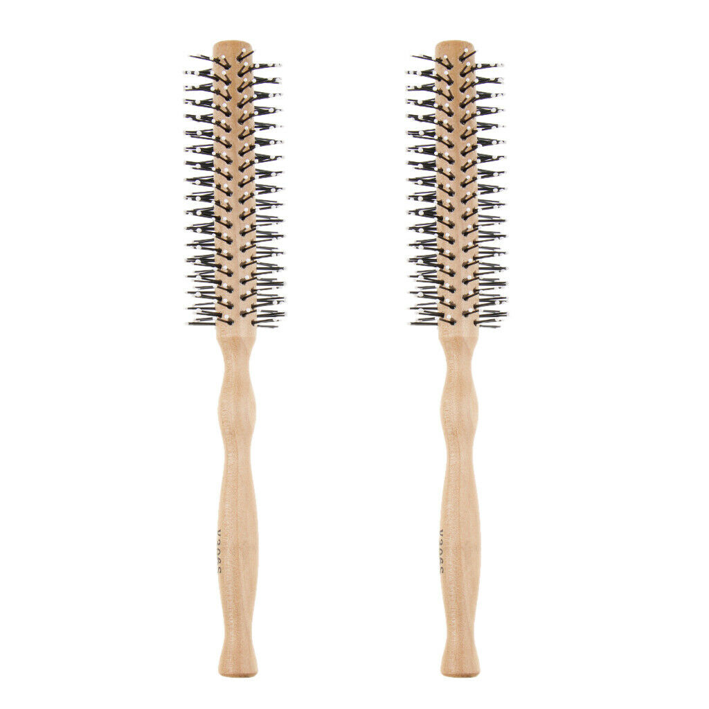 2Pcs Natural Antistatic Hair Round Detangling Volumizing Brush Rolled Comb