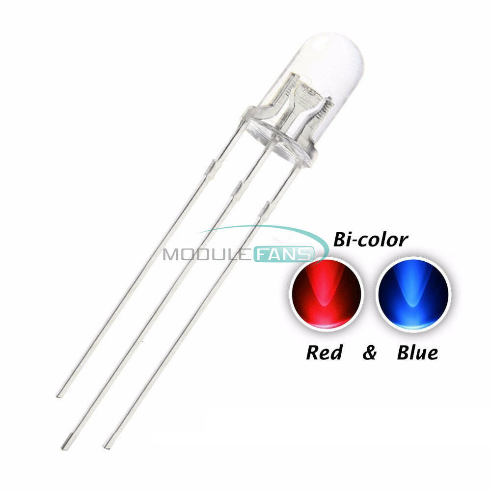 20PCS 5mm 3-Pin Dual Bi-Color Red Blue Bright Water Clear bulb Led Common Anode