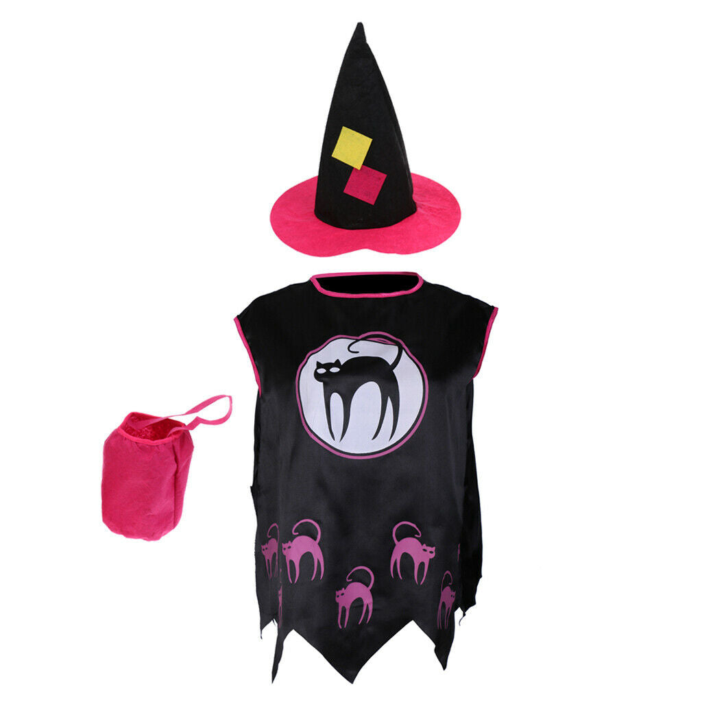 Girls Witch Costume Set Hat + Cloak + Witch Bag Costume Party Accessory For