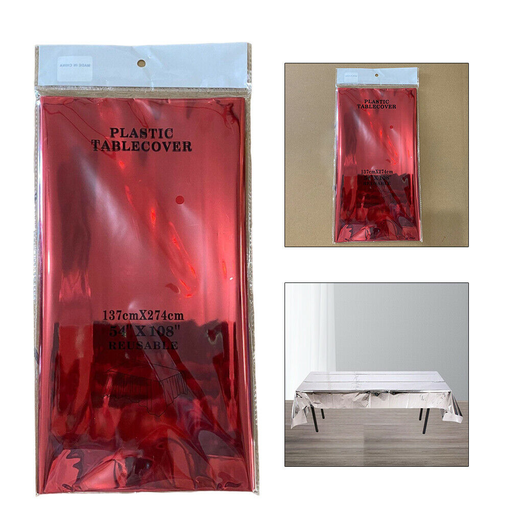 Disposable Foil Plastic Tablecover Party Tablecloth Rectangle 137x274cm Red