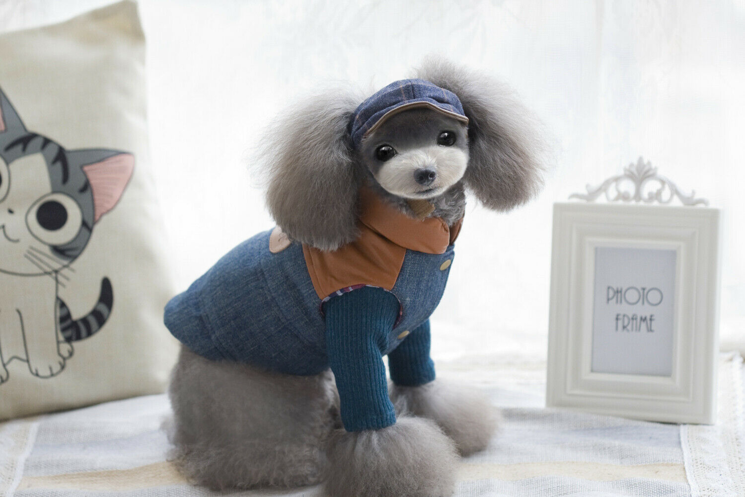 Pet Dog Jeans Vest Puppy Cat Clothes Both Sides Wear Warm Apparel Brown M