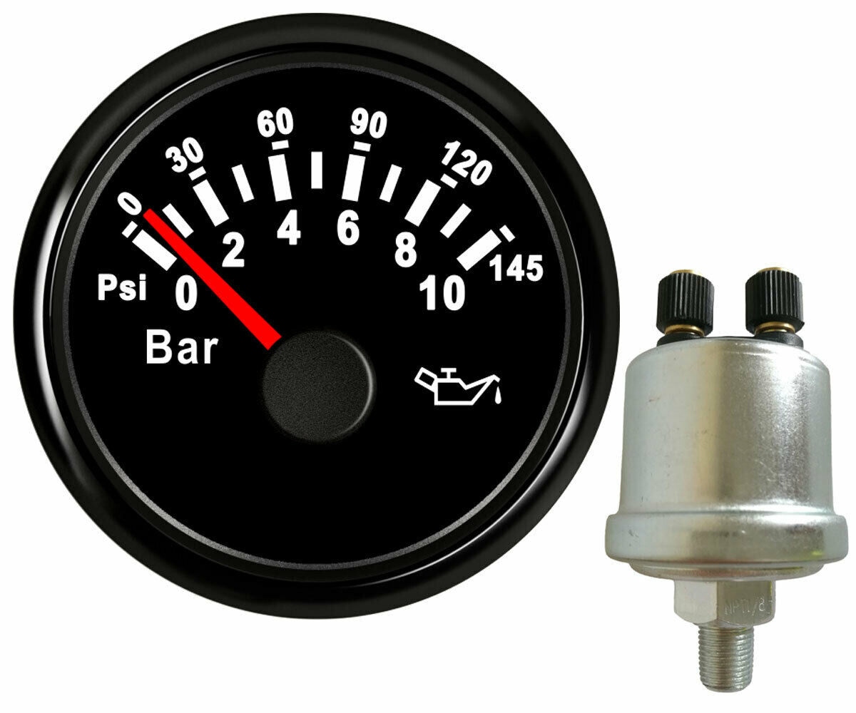 52mm oil pressure gauge with sender 10-184ohms 9-32V for auto marine truck black