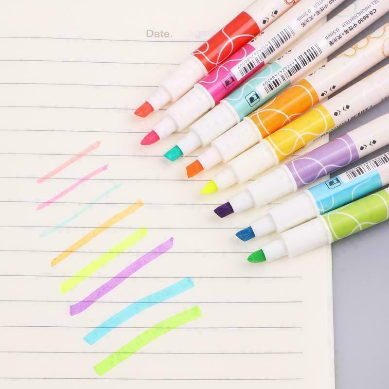 8Pcs Double DirigÃ© de Dessin Grade Fluorescent Stylo Mignon Art Surligneur