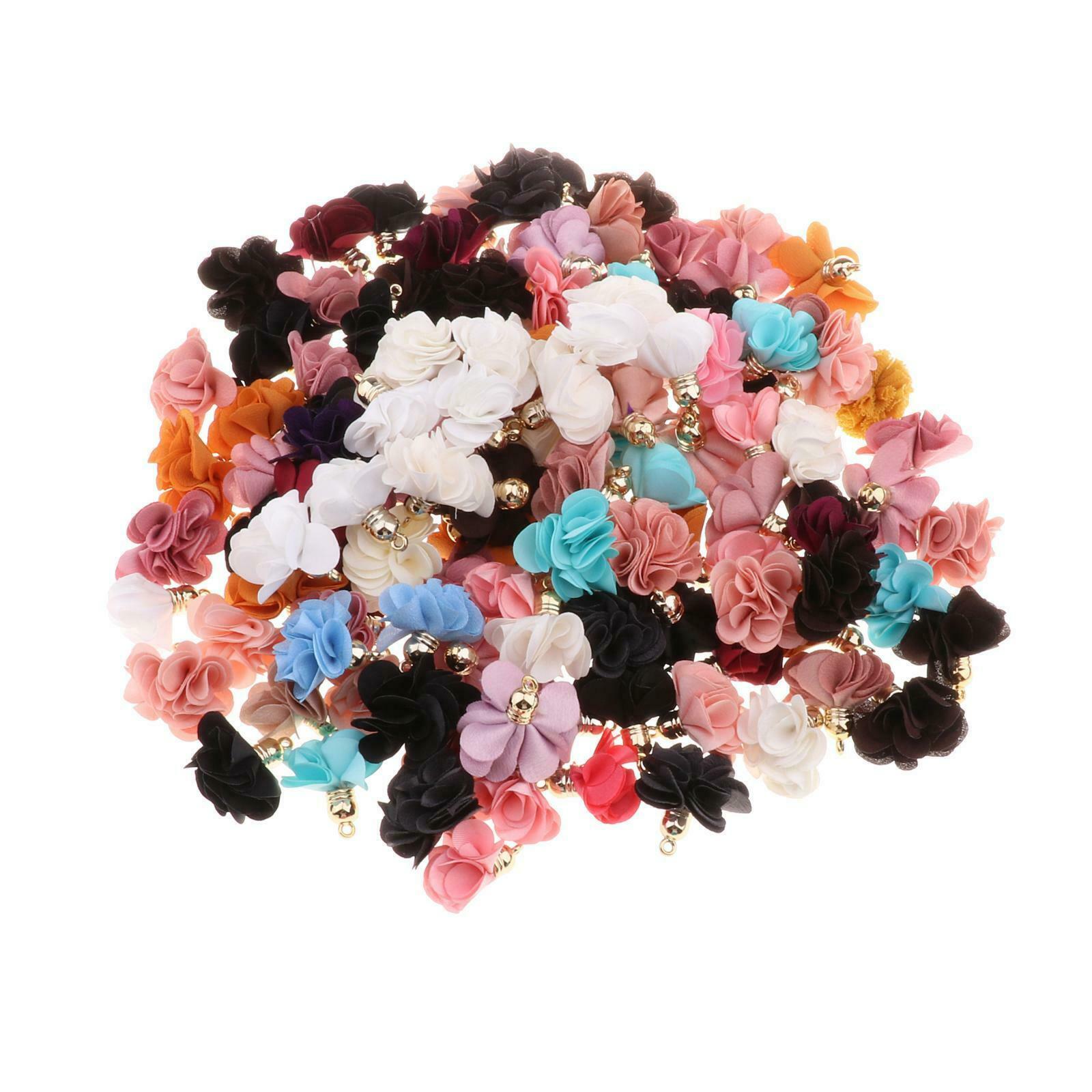100pcs Cloth Fabric Flower Pendants Tassel Charms Mixed Color DIY 25-30mm