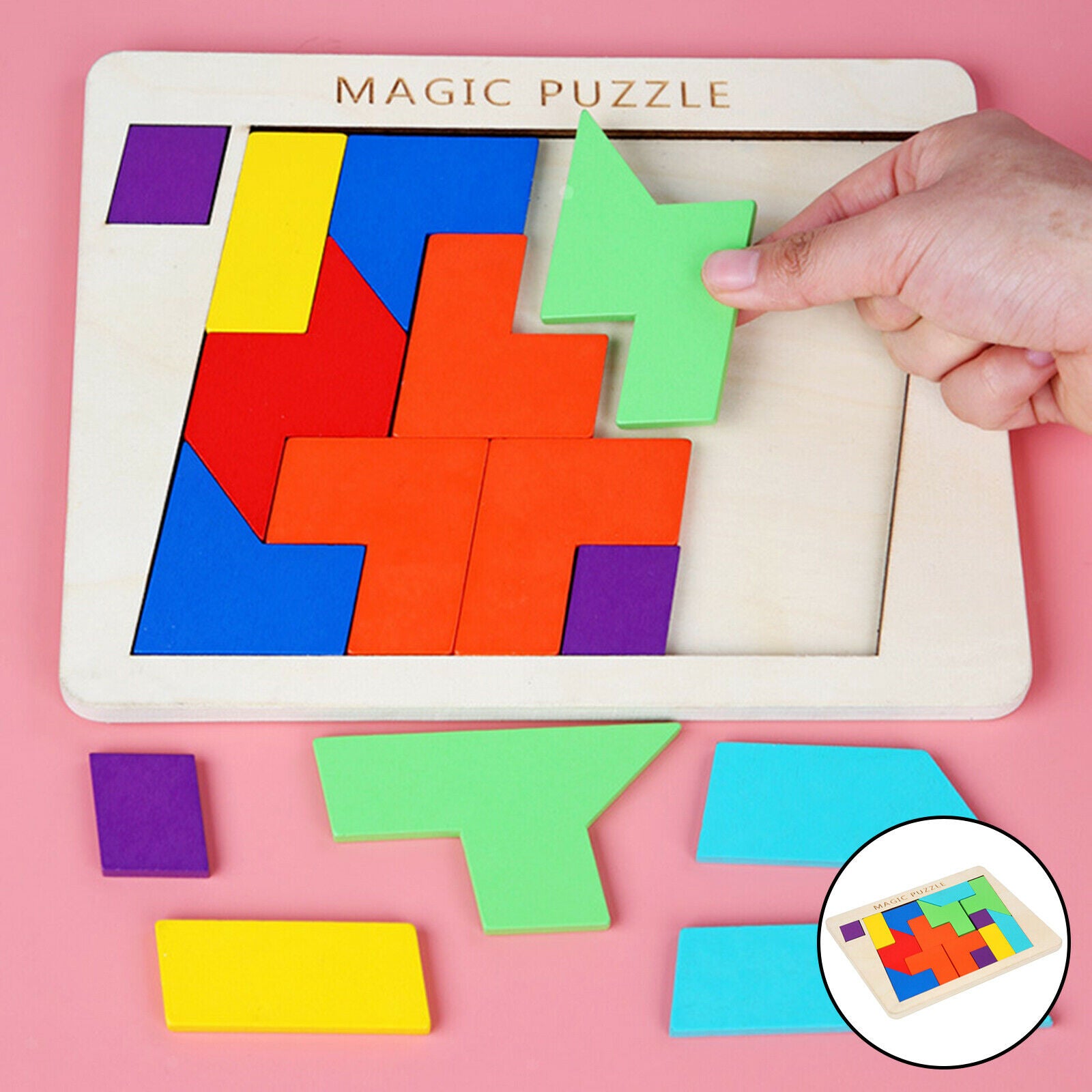 Wood Tangram Puzzle Kids Wood Tangram Puzzle IQ Game Shape Puzzles Brain Teaser