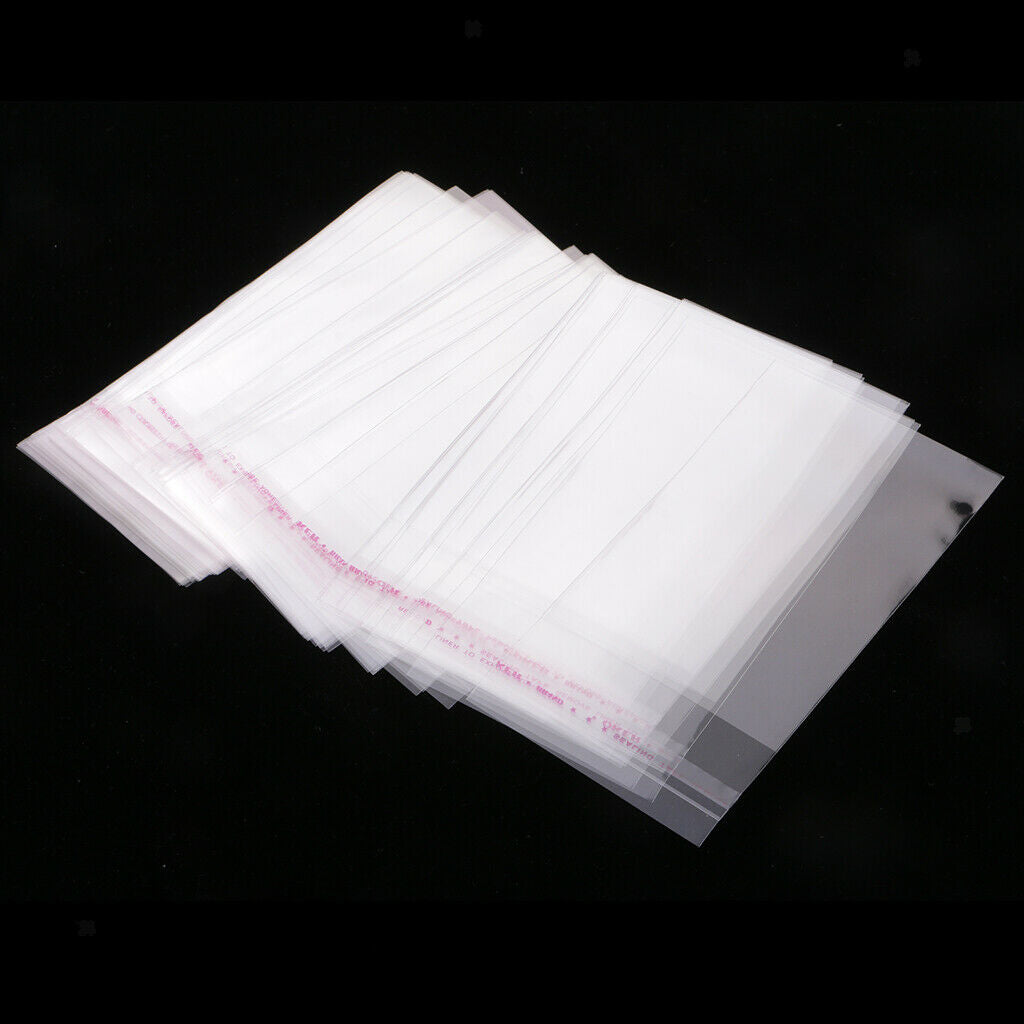 100pcs Clear Plastic Cellophane Bag Flat Bag with Adhesive