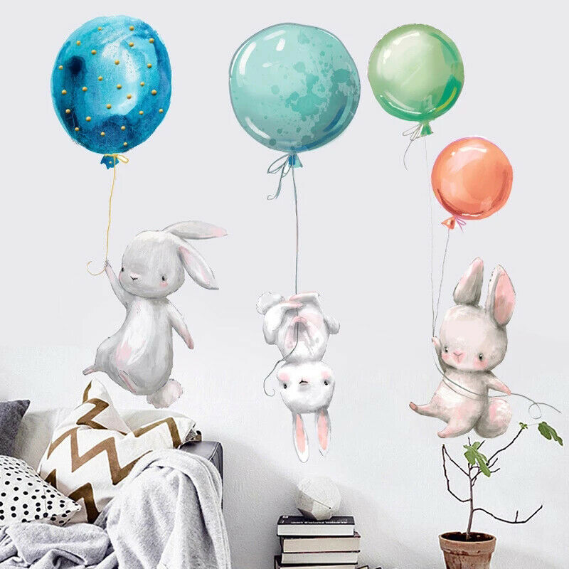 Colorful Balloon Rabbits Wall Stickers Decoration Grey Rabbits for Bedro.l8