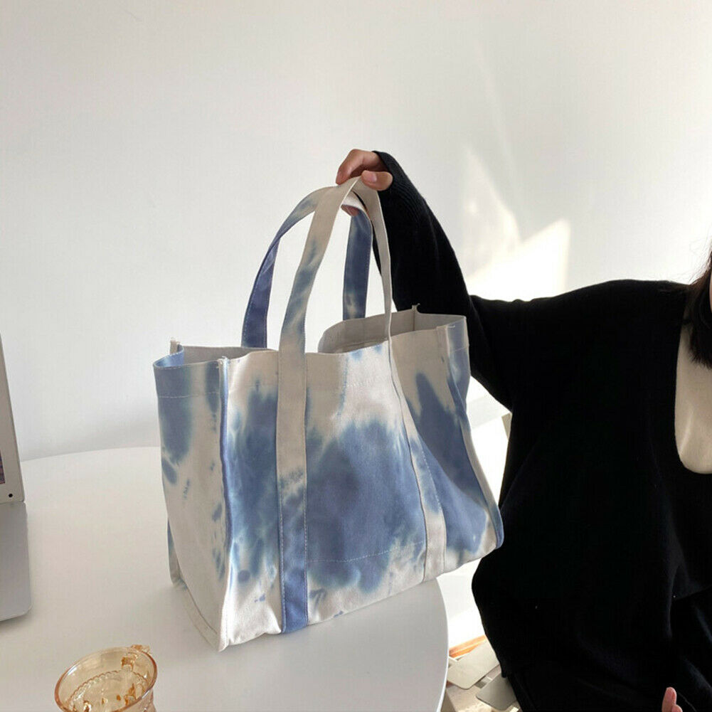 Ladies Large Capacity Canvas Tie Dye Underarm Bags Fashion Tote Handbags @