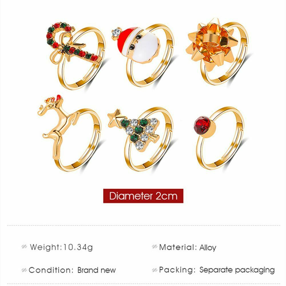 Tree Santa Claus Women Christmas Ring Rings Adjustable Size Holiday Gifts