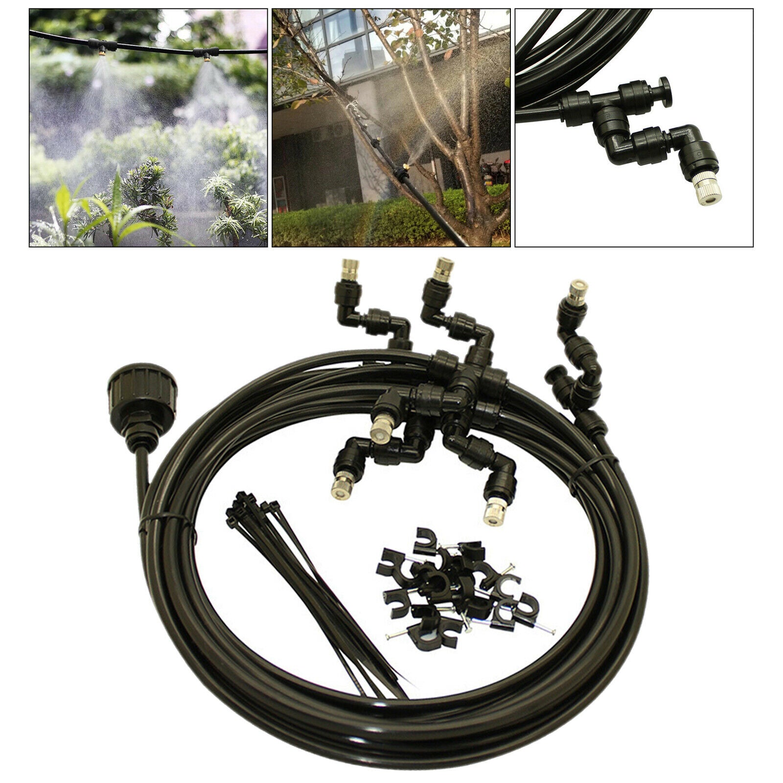 Low Pressure Water Spray Misting Hose Sprinkler Cooling System Kit 6m Long Black