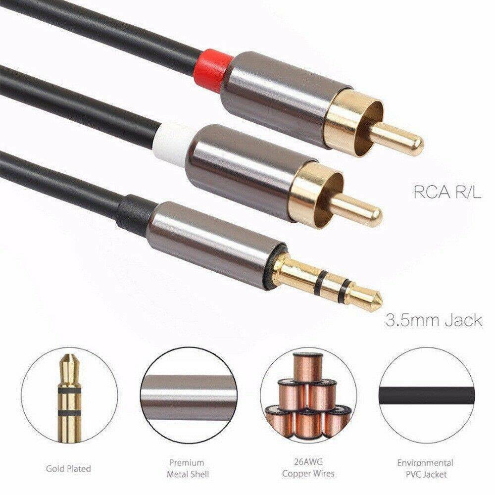 Stereo 3.5mm Male Jack to 2 RCA Male AUX Analog Audio Y Adapter Cable Cord US