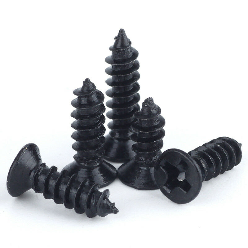 60Pcs M1/M1.2* 3-5mm Phillips Countersunk Self Tapping Screws Set-Black Zinc