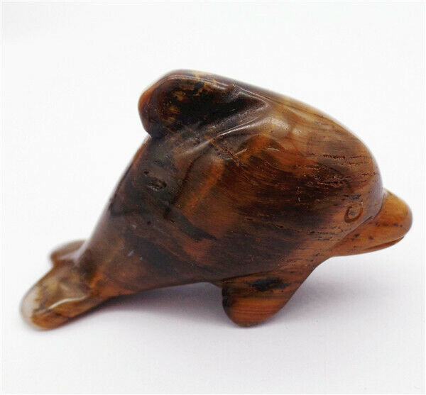 50x28x15mm Natural Tiger Eye Gem Carved Dolphin Statue Healing Decoration HH8138