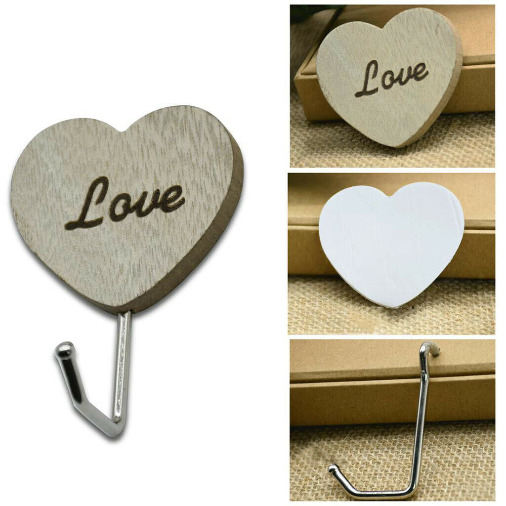 5 Pcs Retro Style Wood Wall Hanger Hook Stick on Home Coat Wall Hangers