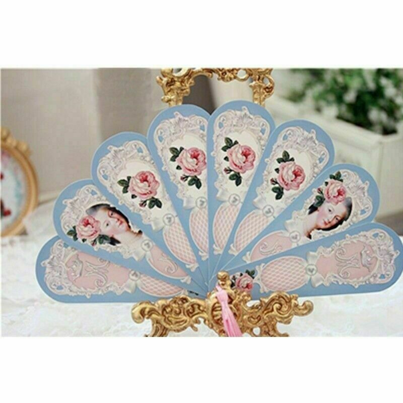 Women Lolita Hand Fan Folding Paper Queen Mary Floral Victoria Tassel Party NR9
