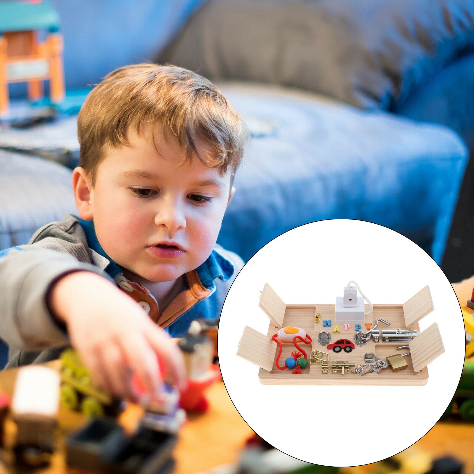 Wood Busy Board Lock and Keys Skills Early Educational Toys for Toddlers