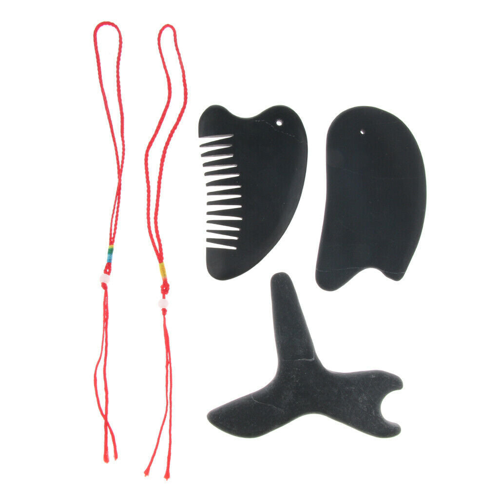 3x Deep Tissue Gua Sha Scraping Tool Guasha Massage Board Scraper Stone Set