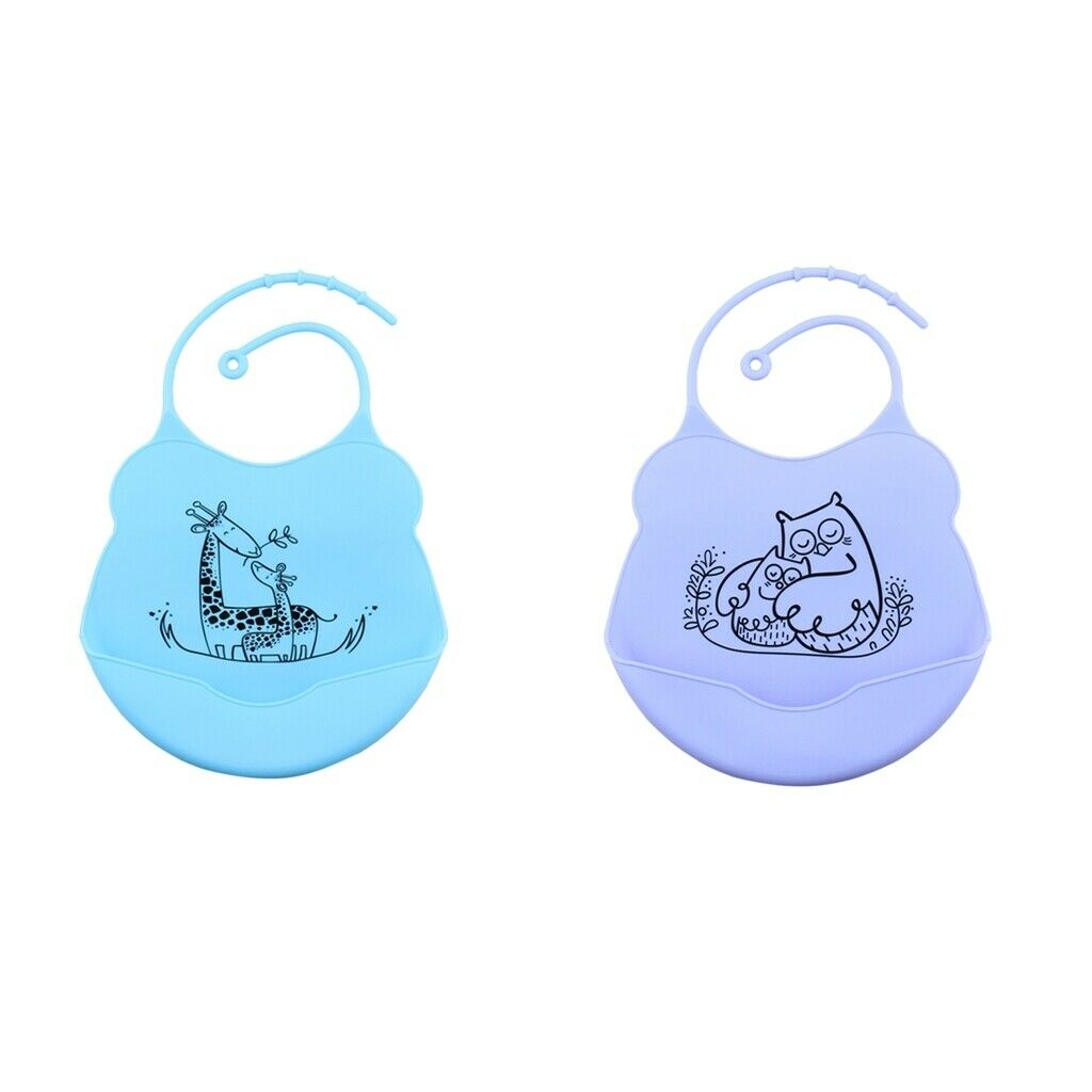 Adjustable Baby Bibs Waterproof Apron w/Food Catching Pocket Blue/Purple
