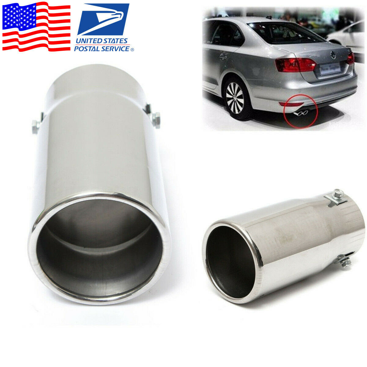 Car Chrome Flat Exhaust Pipe Tip Muffler Steel Stainless Trim Tail Tip Cover-USA