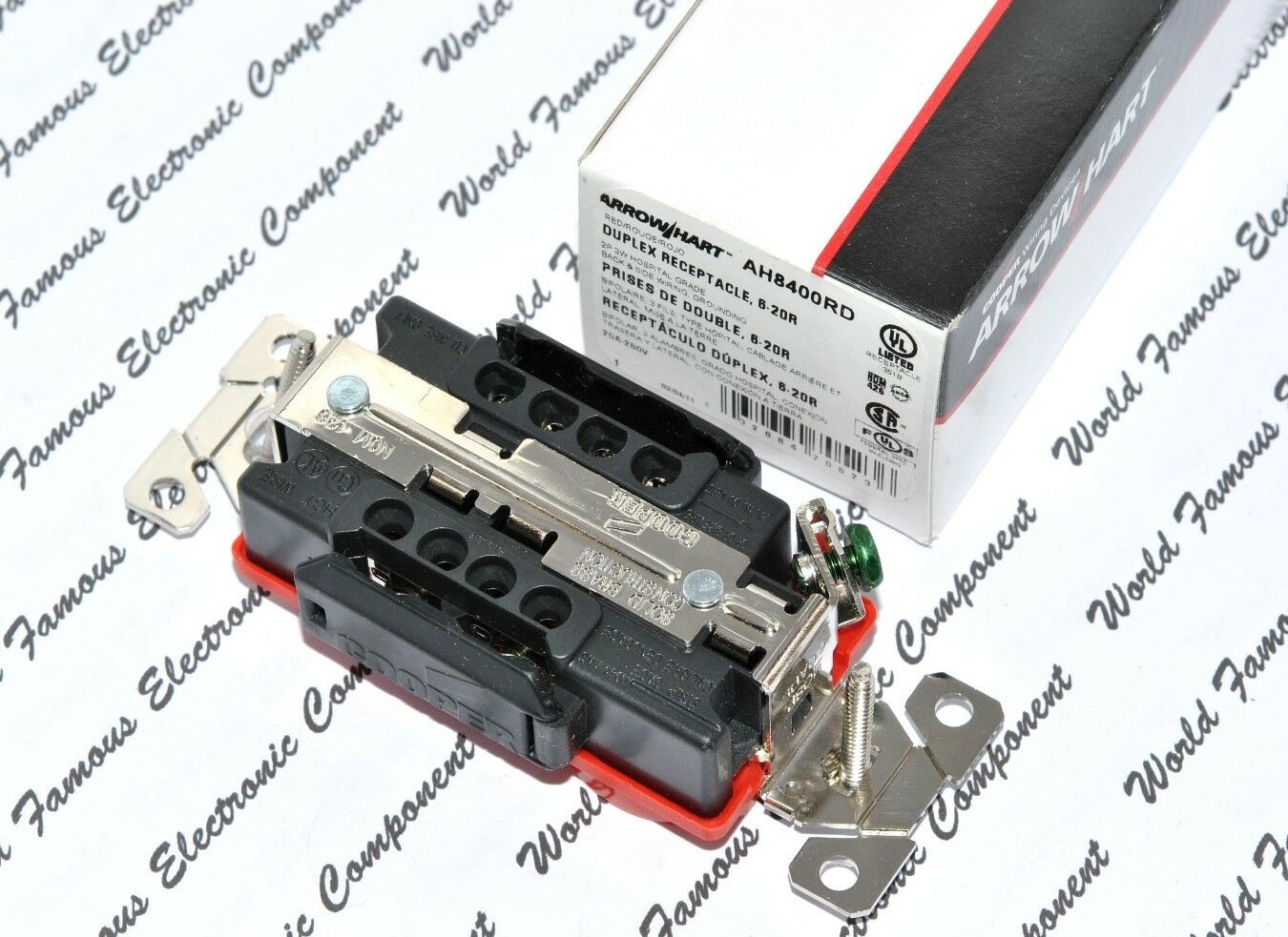 1pcs-COOPER AH8400RD 20A 250V NEMA6-20 Premium Hosptial Duplex Receptacle Outlet