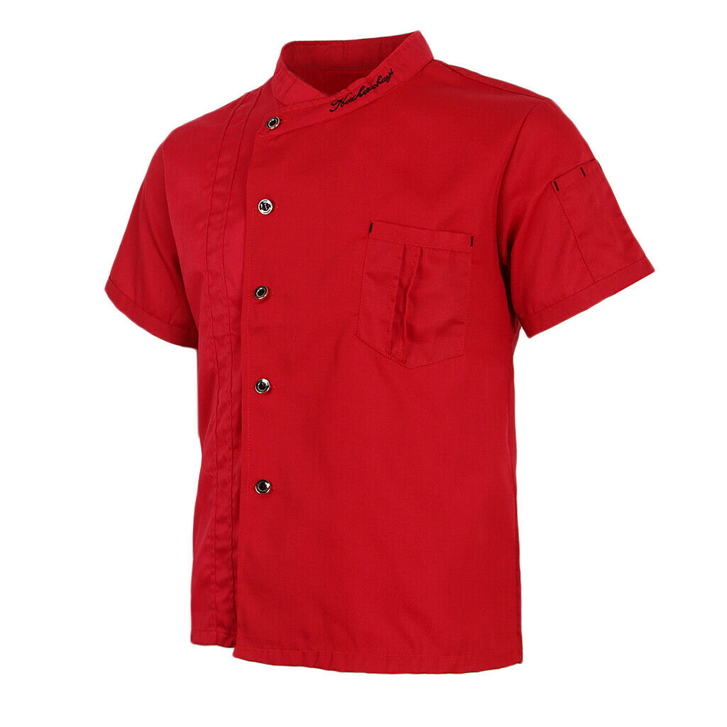 Unisex Chef Jackets Coat Short Sleeves Shirt Kitchen Uniforms M Red