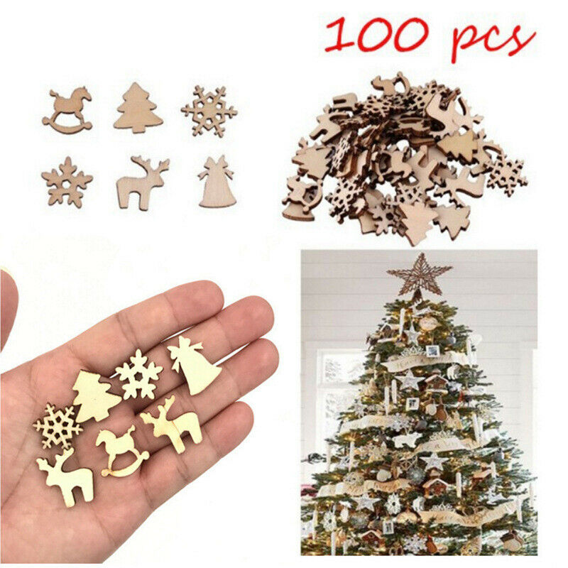 100pcs Wooden Christmas Decorations DiY Christmas Tree Ornaments Pendant SanBU