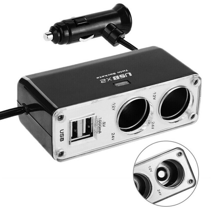 12V Car  Lighter Socket Splitter Dual USB Charger Power Outlet