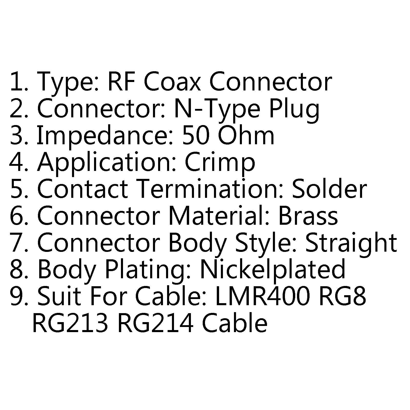 10x N-Type Crimp Plug Male For LMR400 RG8 RG213 RG214 Cable RF Coax Connector CN
