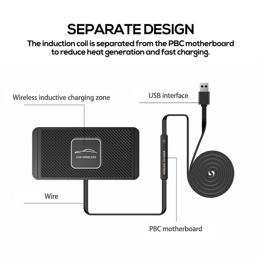 Black Car Silicone Wireless Charger Pad Fast Charging Dock Station Non-slip Mat