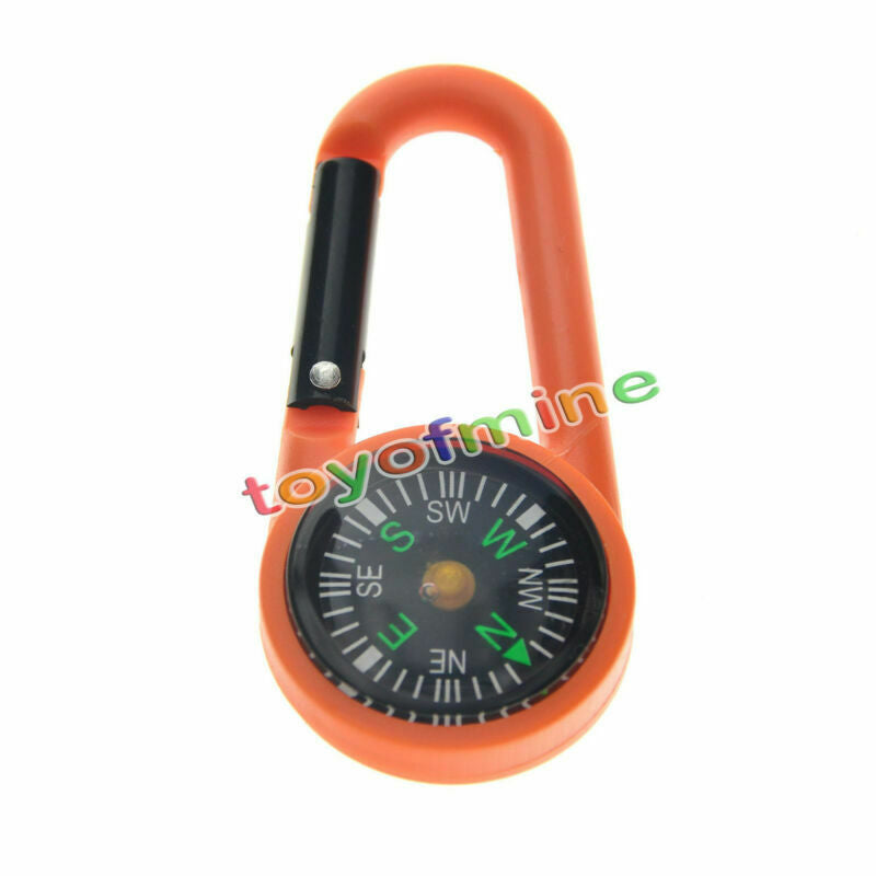 Orange 2 in 1 Mini Outdoor Camping Keychain Hook Compass Carabiner Navigation