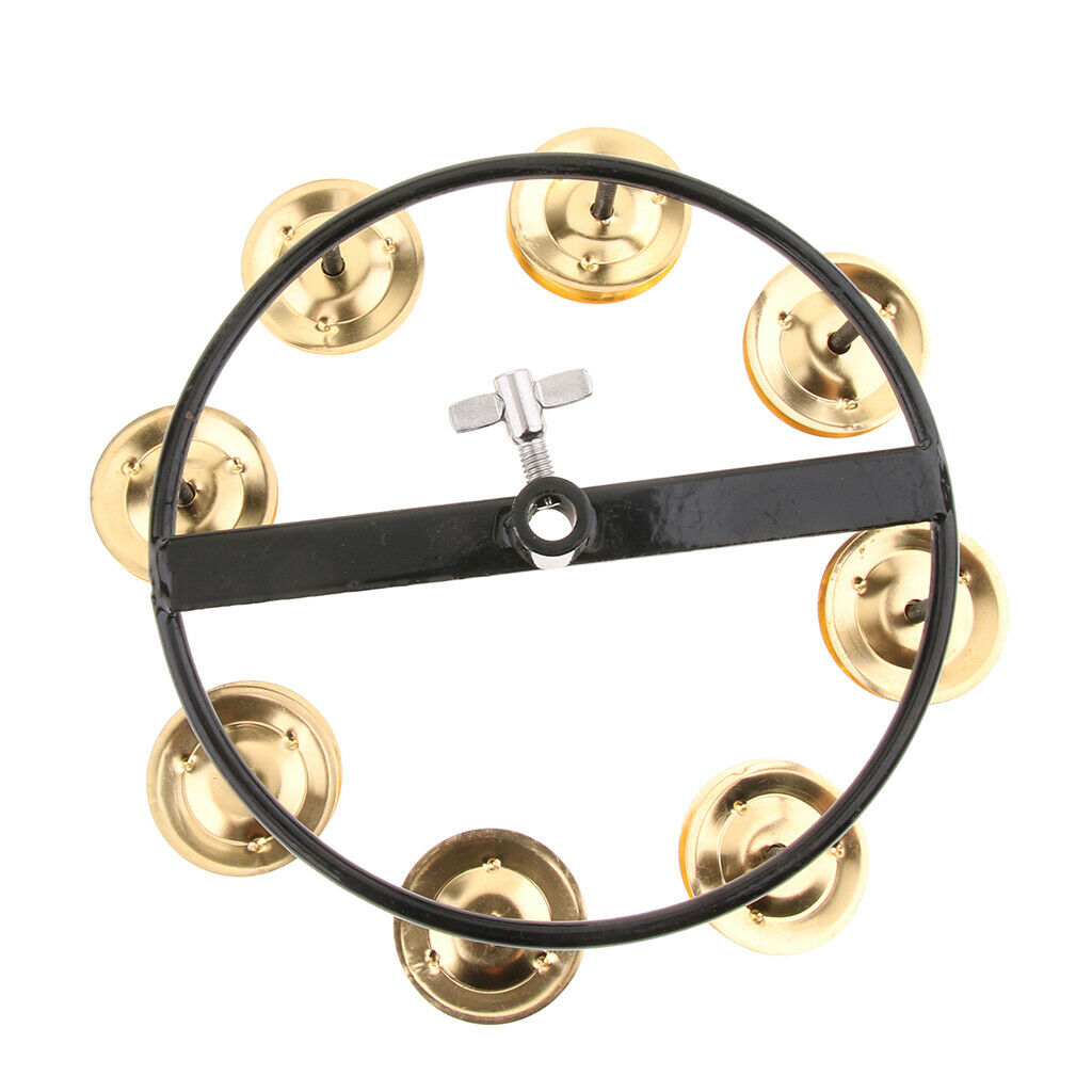 Golden Hi Hat Tambourine with Single Row Steel Jingles for Drum Set Percussion