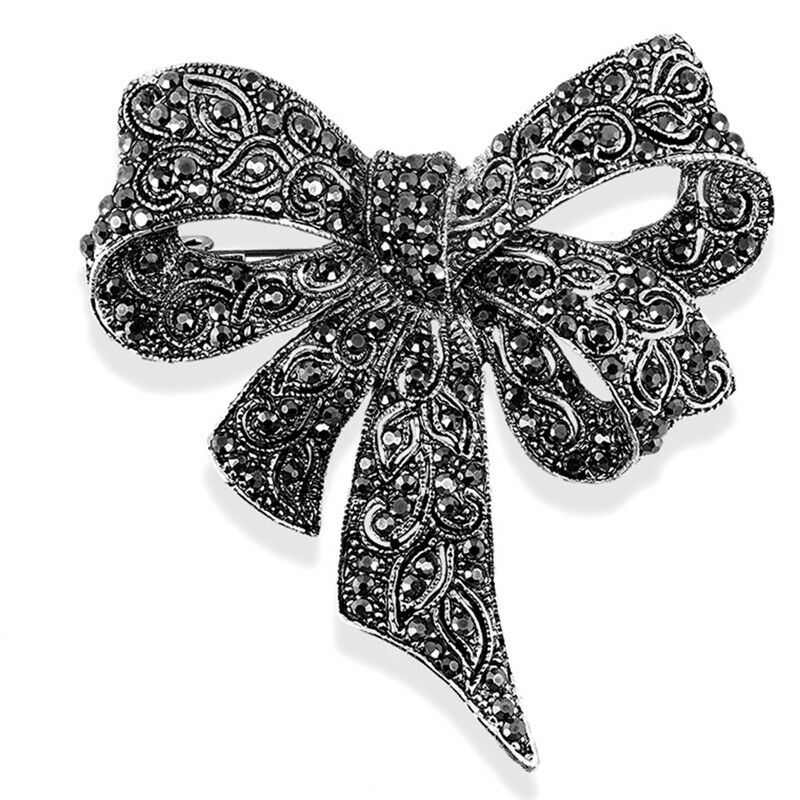 Crystal Rhinestone Bow Brooch Pin Women Shirt Collar Big Bowknot BroochJe.l8