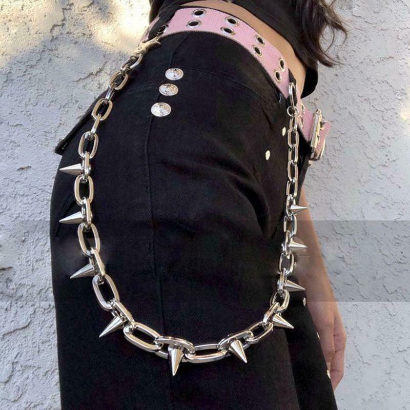Punk Spike Jeans Pants Chain Secure Travel Wallet Chain Link Coil Leash Jewelry