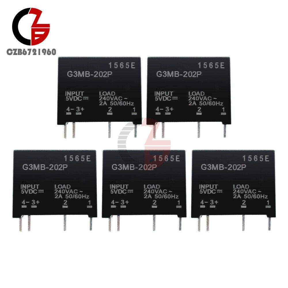 5PCS G3MB-202P DC-AC PCB SSR In DC 5V to Out AC 240V 2A Solid State Relay Module