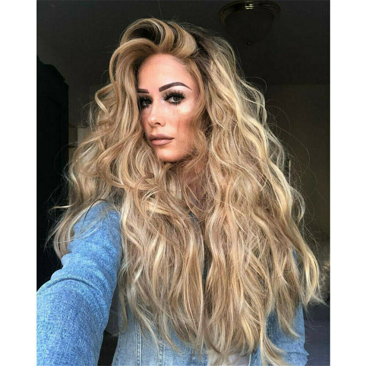 Lace Front Wig Synthetic Sexy Long Wavy Hair Ash Blonde Heat Resistant Hair